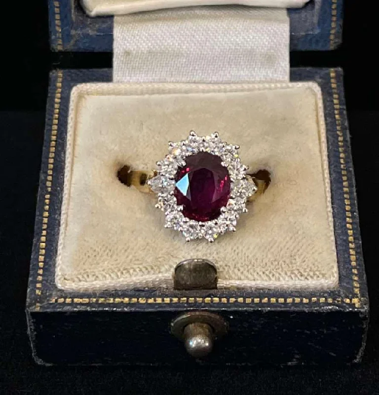 1.79ct Ruby and Diamond Oval Cluster Ring