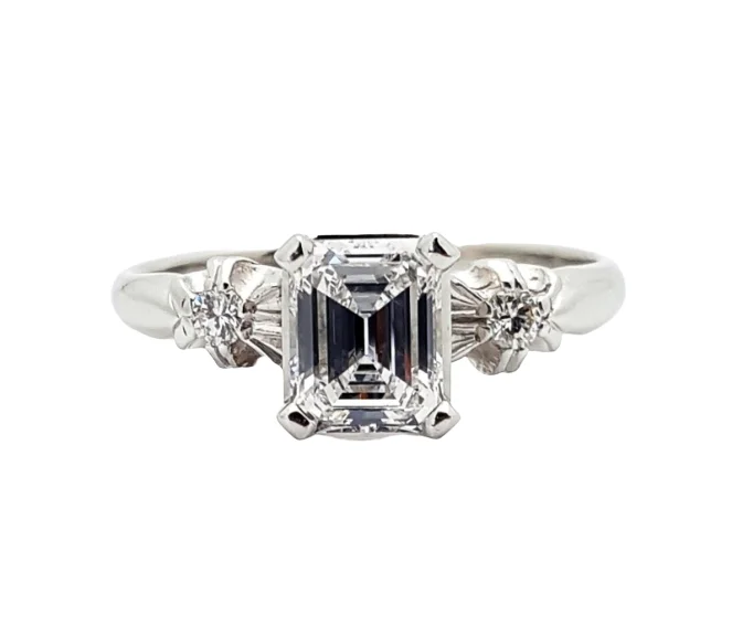 1 Carat Platinum Emerald Cut Diamond Engagement Ring E/ VVS2