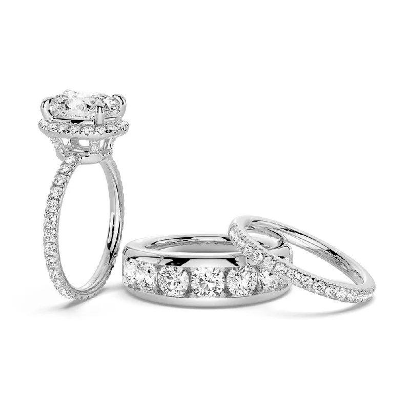 Oval Shaped Moissanite Couple's Ring Set with Men's Wedding Band