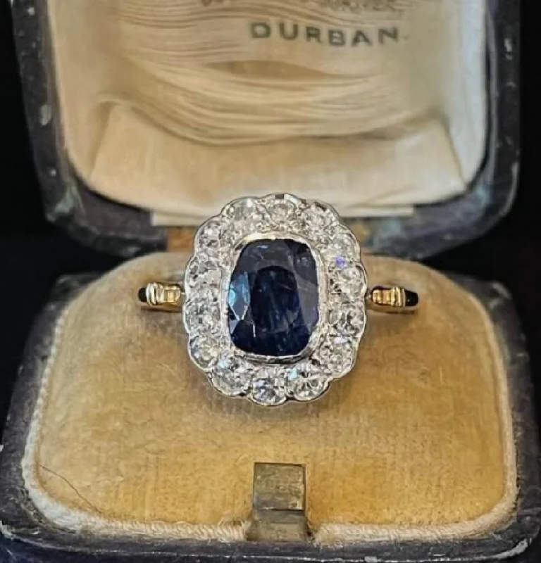 1920s Sapphire and Diamond Cluster Ring