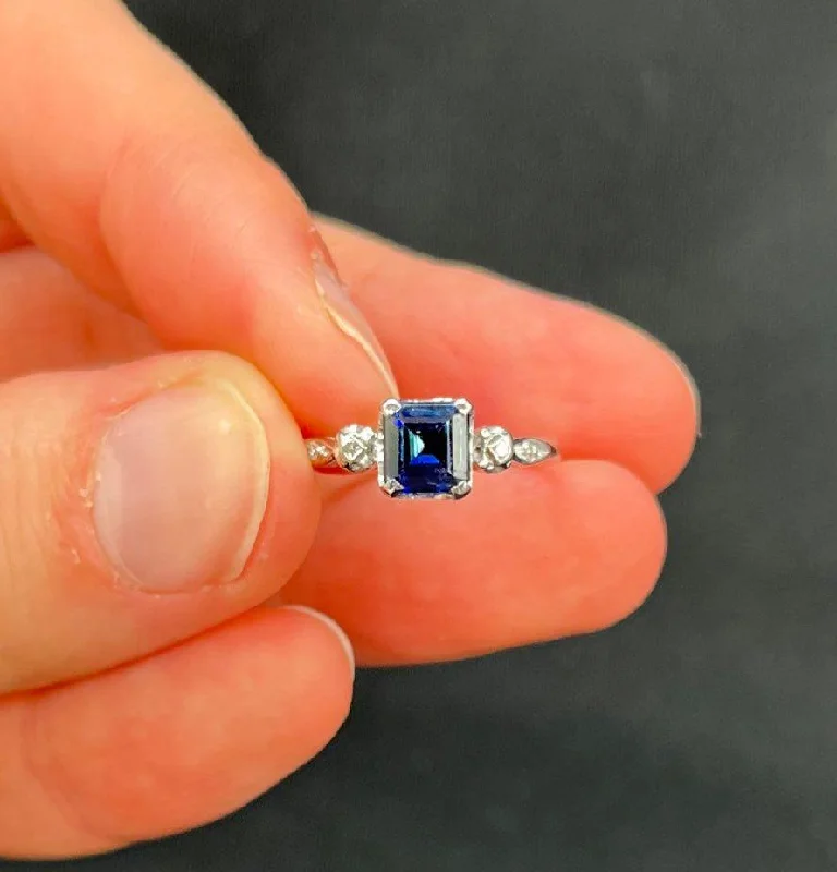 1950s Emerald Cut Sapphire Ring