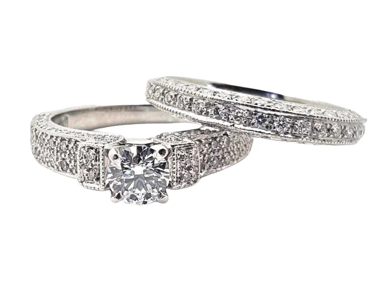 Platinum Diamond Engagement Ring Wedding Set 0.54 Carat D/VS1