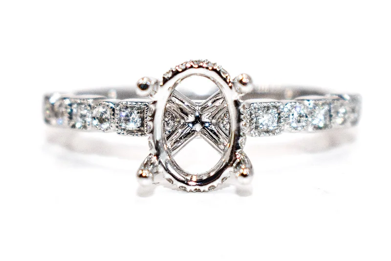 Alternating Design Hidden Halo Engagement Ring