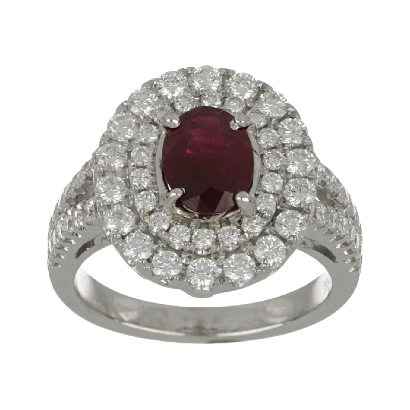 18KTW Ring (Oval Ruby 1.54 cts. Round White Diamond 1.23 cts.)