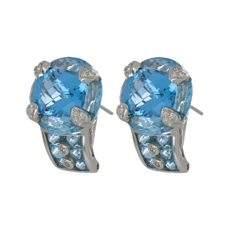 Blue Topaz Earrings (Blue Topaz 16.9 cts White Diamond 0.13 cts)