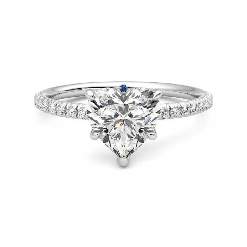 Heart Shaped Moissanite Engagement Ring with Hidden Anniversary Stone Accent