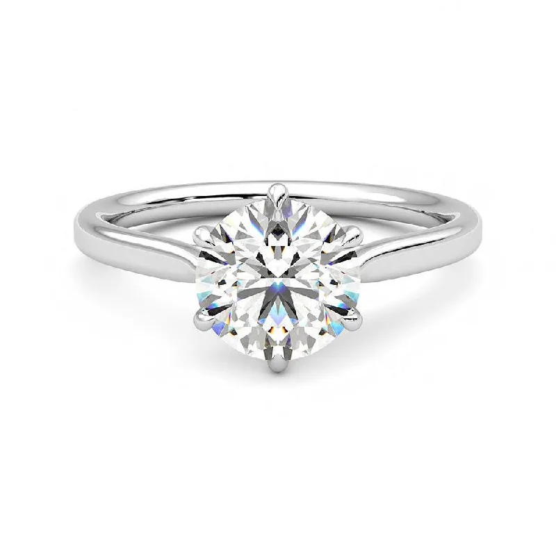 Classic Six-Prong Moissanite Engagement Ring with Hidden Anniversary Stone Accent