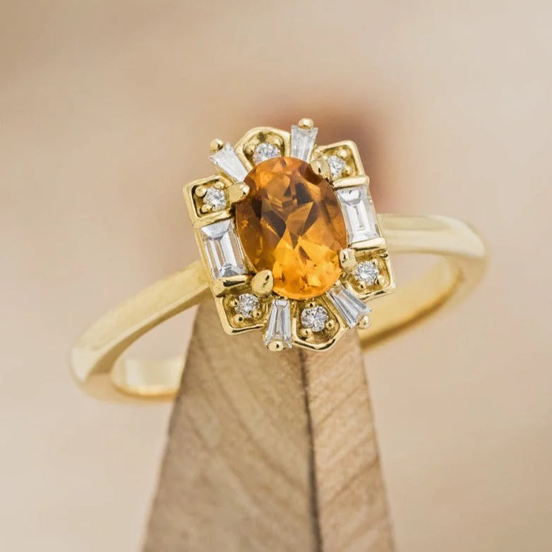 "CLEOPATRA" - OVAL CITRINE ENGAGEMENT RING WITH DIAMOND HALO