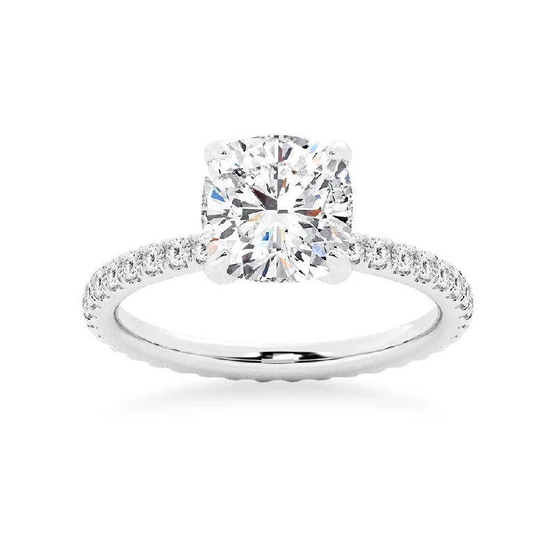 Cushion Cut Engagement Ring With Eternity Pave Band