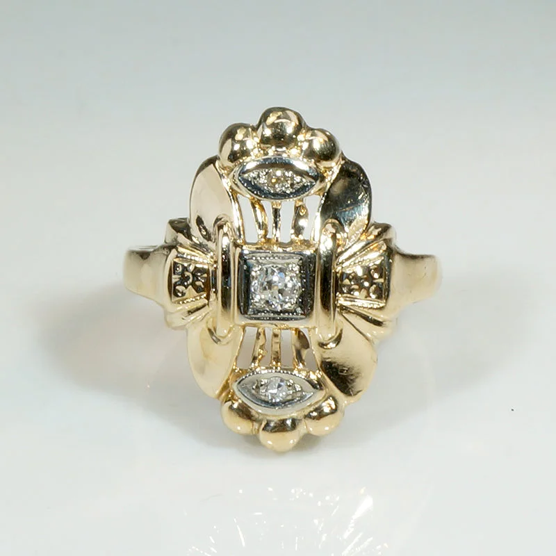 Diamond Art Deco Dinner Ring in Two-Tone Gold