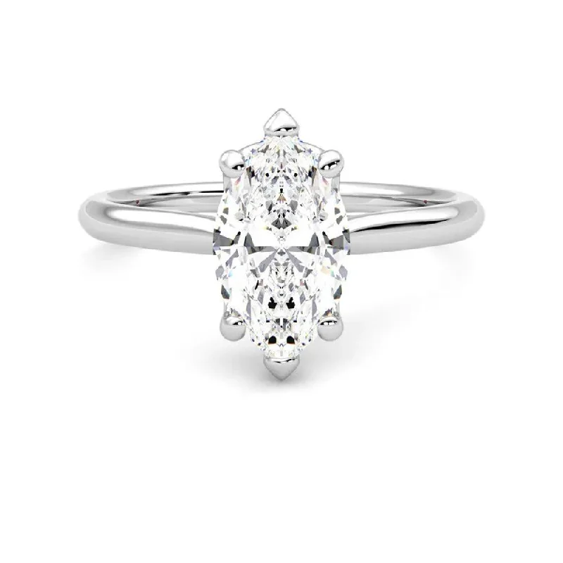 Six-Prong Solitaire Marquise Cut Moissanite Engagement Ring with Hidden Anniversary Stone Accent