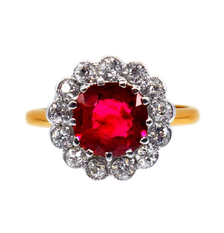 Edwardian 1.88ct Ruby and Diamond Cluster Ring