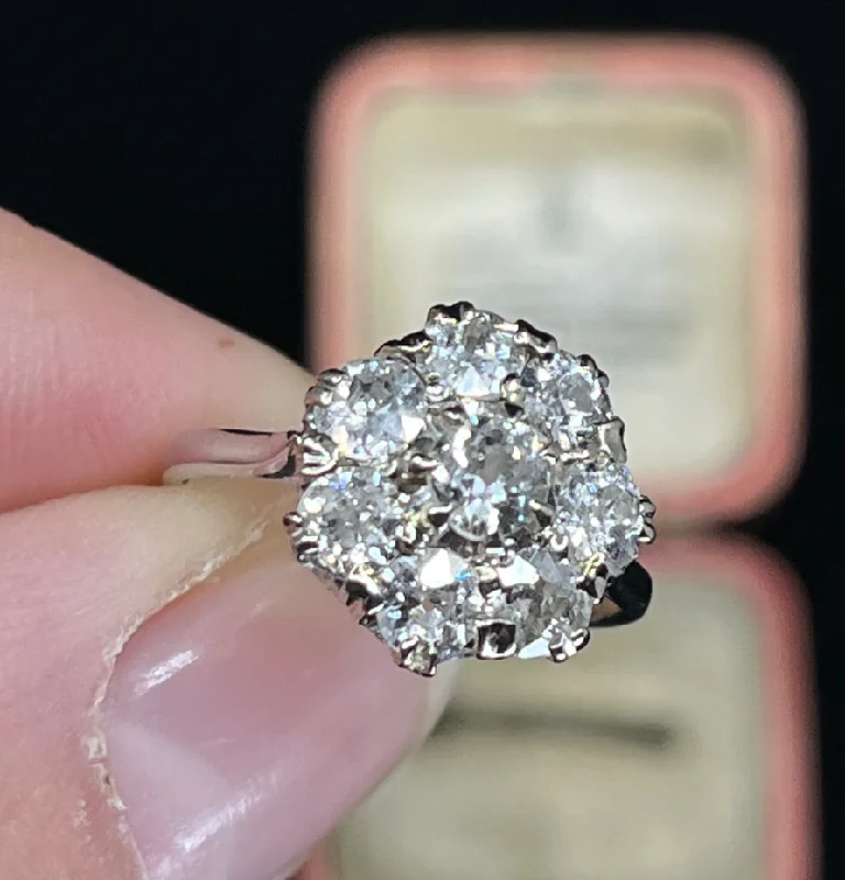 Edwardian Old Cut Diamond Flower Cluster Ring