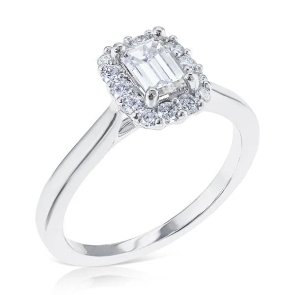 Emerald Cut Round Diamond Halo Engagement Ring