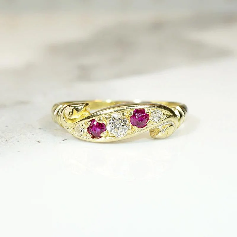 Jaunty Diamond & Ruby 18ct English Band