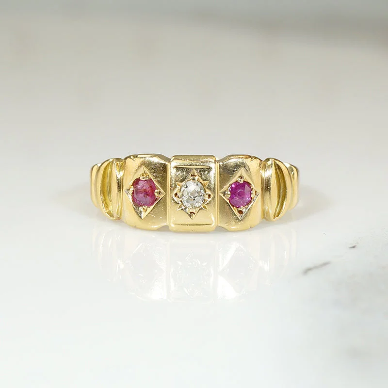 Sculpted 18ct Gold Diamond & Ruby English Band