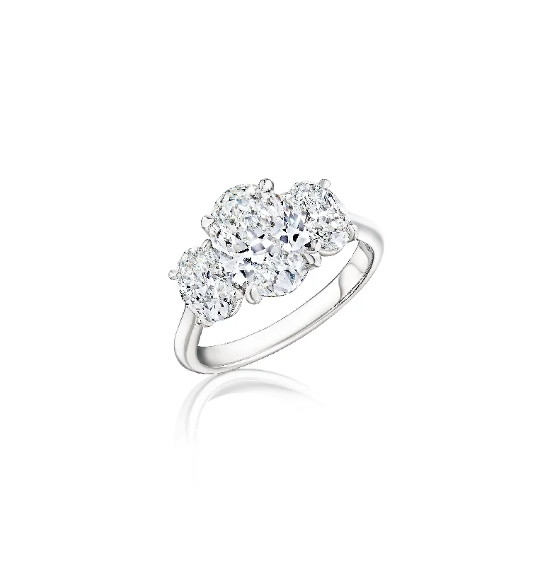 Fink's Exclusive Oval Diamond Engagement Ring with Oval Side Diamonds in Platinum