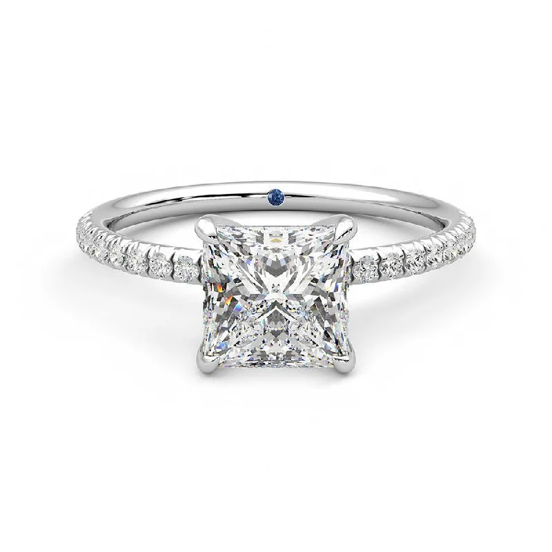 Four-Prong Princess Cut Moissanite Engagement Ring with Hidden Anniversary Stone Accent