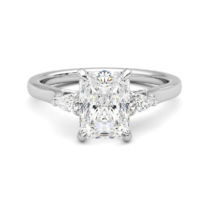 Three Stone Radiant Cut Engagement Ring with Hidden Anniversary Stone Accent