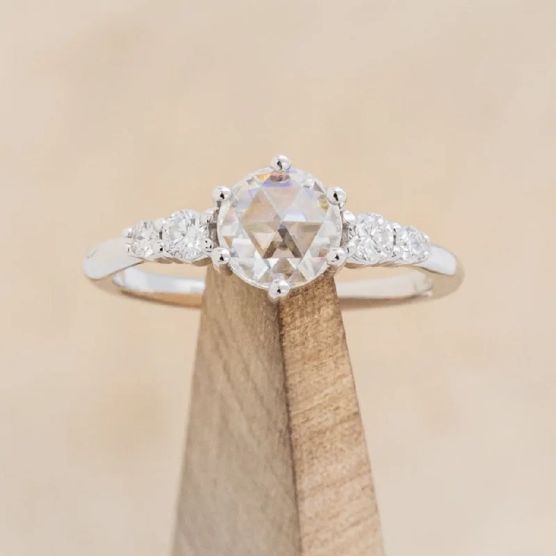 "GEMINI" - ROUND ROSE CUT MOISSANITE ENGAGEMENT RING WITH DIAMOND ACCENTS