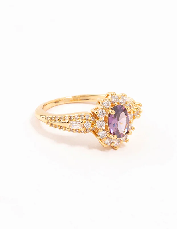 Gold Opulent Purple Cubic Zirconia Statement Ring