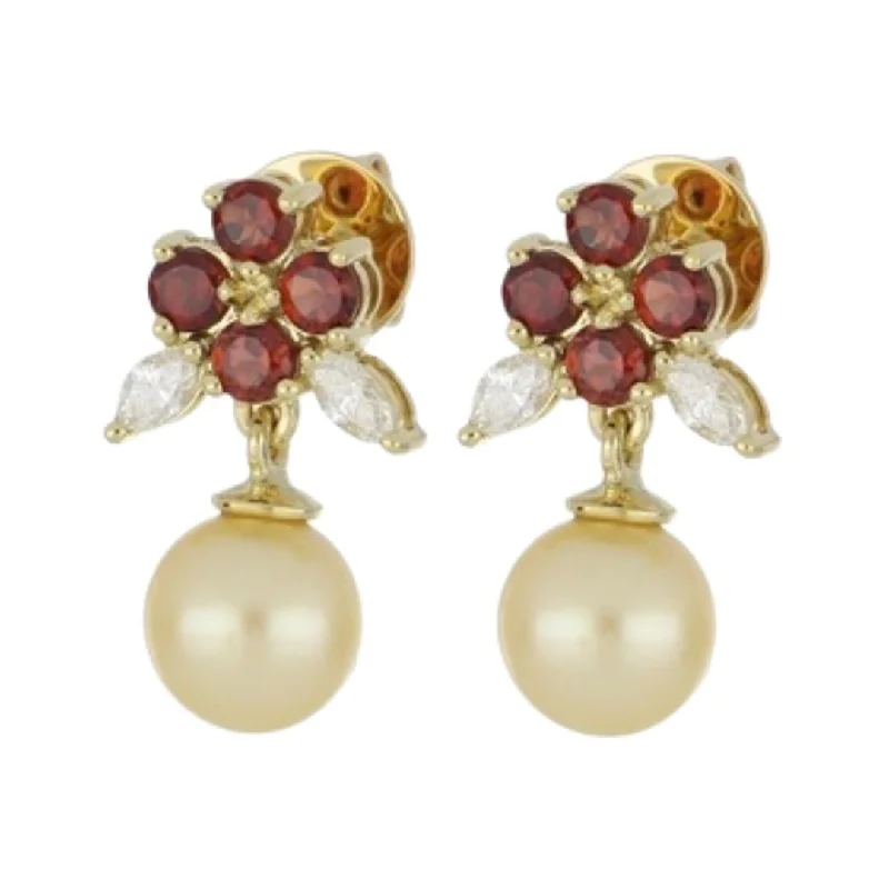 Golden Pearl Earrings (Golden Pearl Garnet 1.01 cts. White Diamond 0.3 cts.)