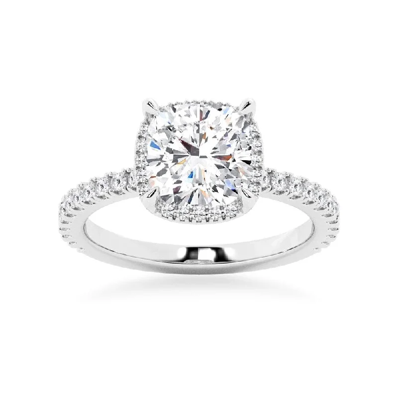 Half Eternity Cushion Cut Halo Engagement Ring