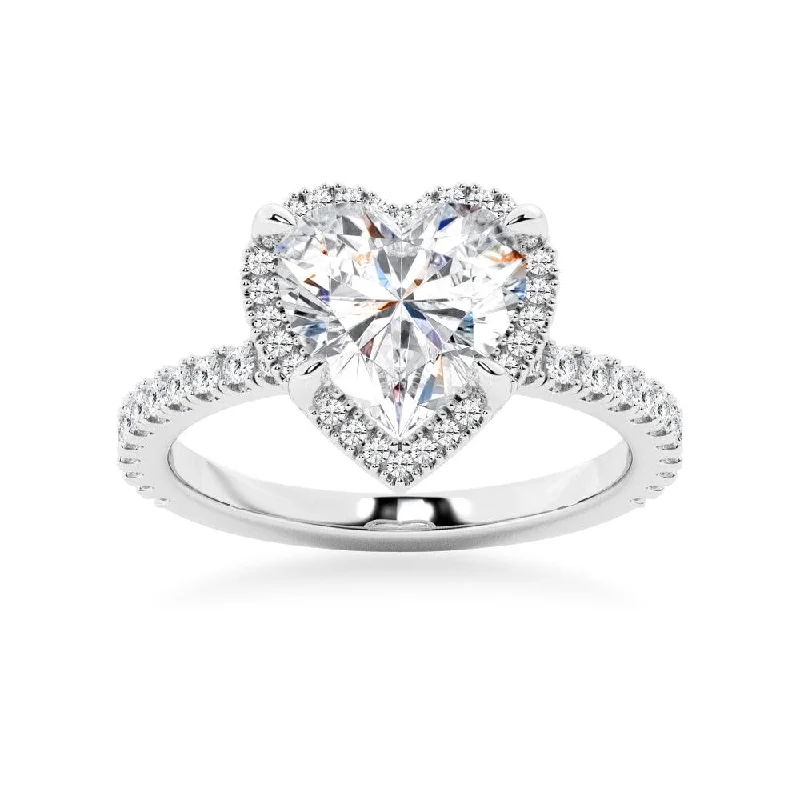 Half Eternity Heart Shaped Halo Engagement Ring