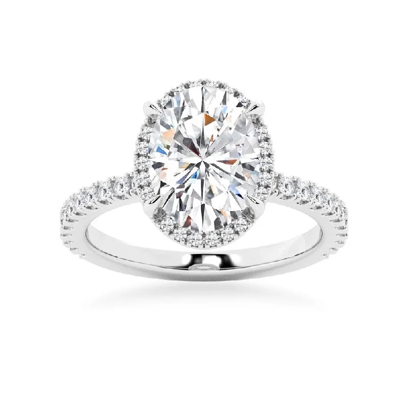 Half Eternity Oval Cut Halo Engagement Ring