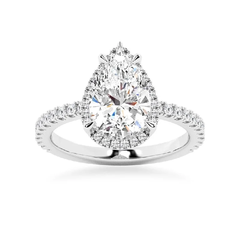 Half Eternity Pear Shaped Halo Engagement Ring