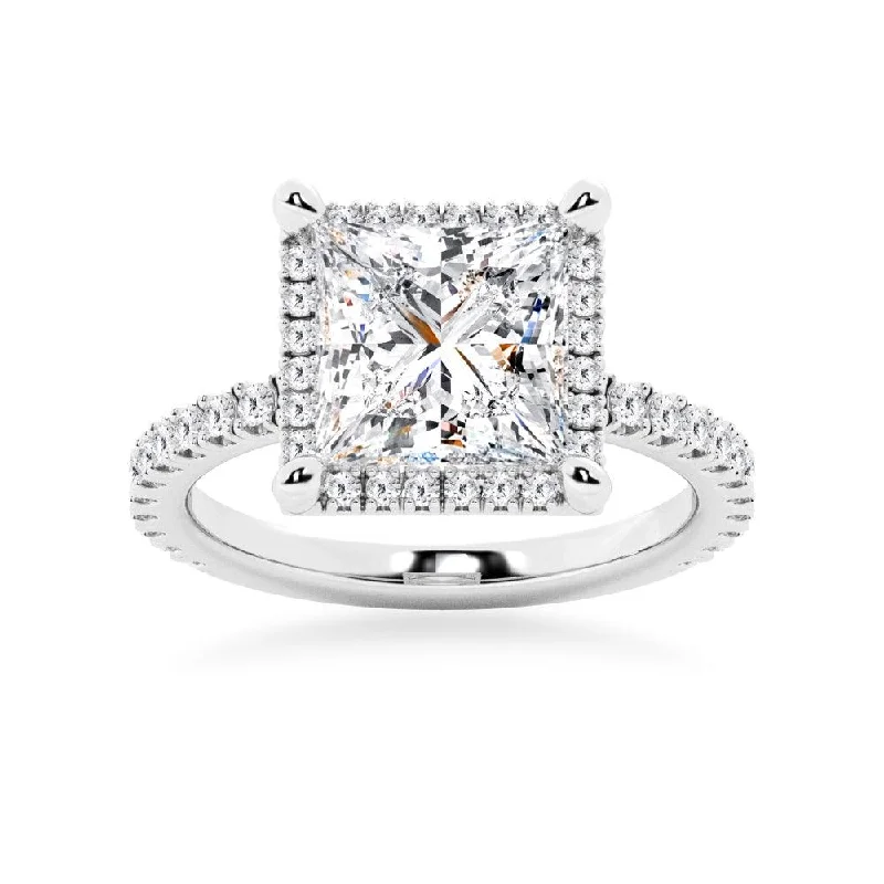 Half Eternity Princess Cut Halo Engagement Ring