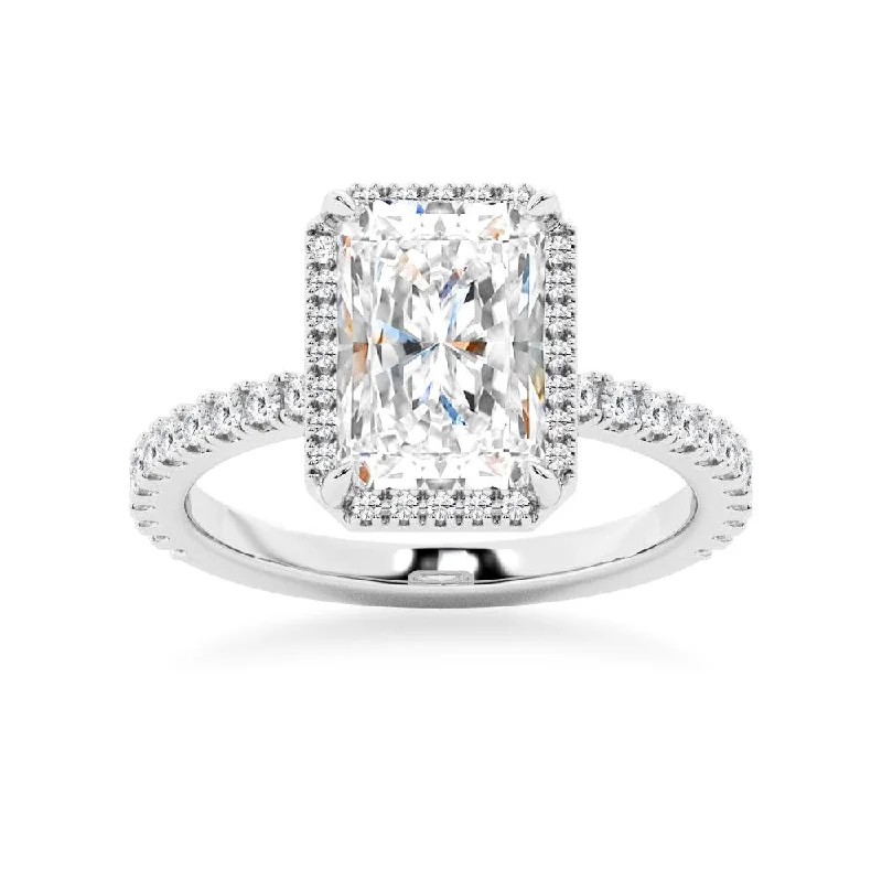 Half Eternity Radiant Cut Halo Engagement Ring