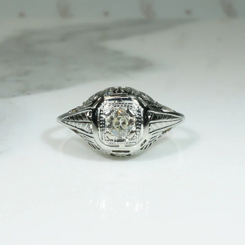 Lovely Filigree OEC Diamond Ring