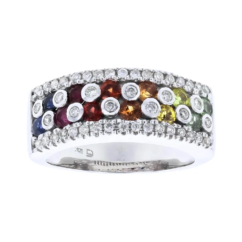 Multi-Color Sapphire Ring (Multi-Color Sapphire 0.94 and White Diamond 0.37)