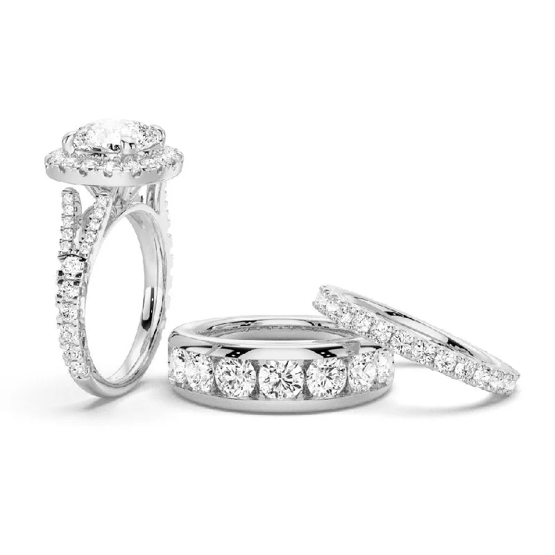 NEW Cushion Cut Split-Shank Moissanite Couple's Ring Set with Men's Wedding Band