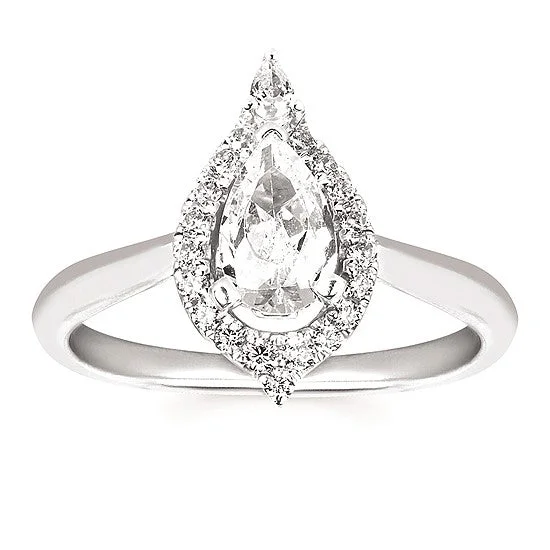 Pear & Round Diamond Halo Engagement Ring