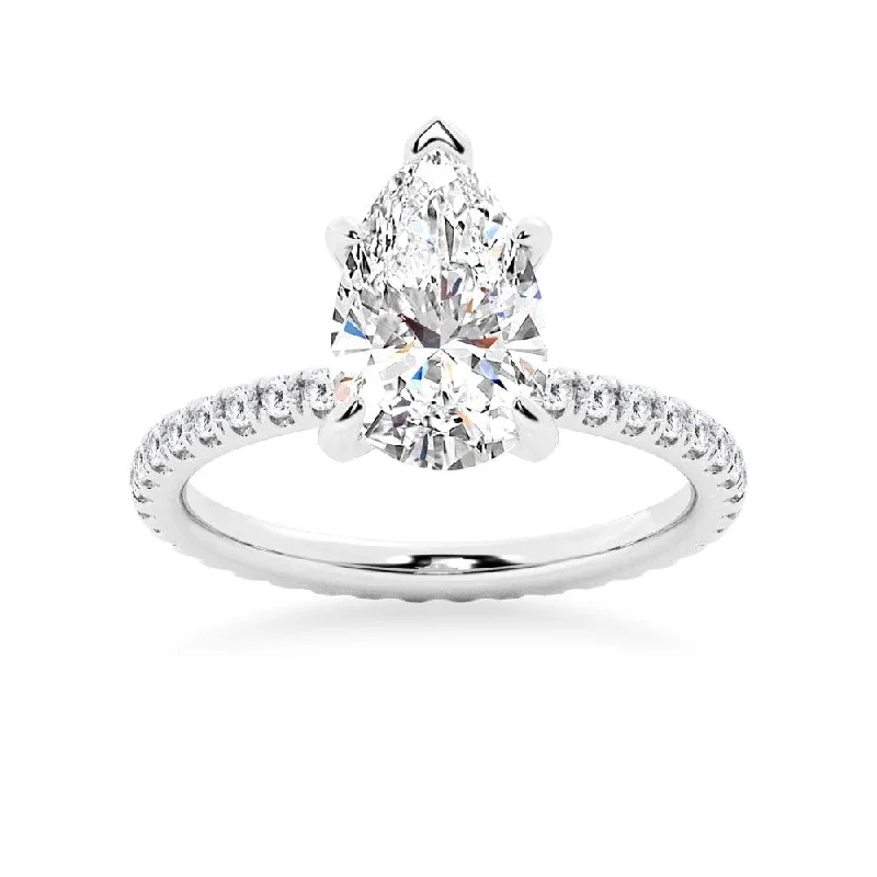 Pear Shaped Engagement Ring With Eternity Pave Band