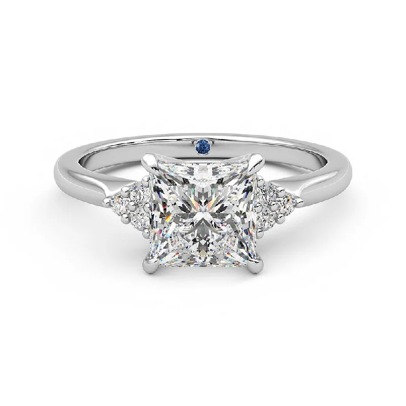 Princess Cut Moissanite Engagement Ring with Hidden Anniversary Stone and Accents