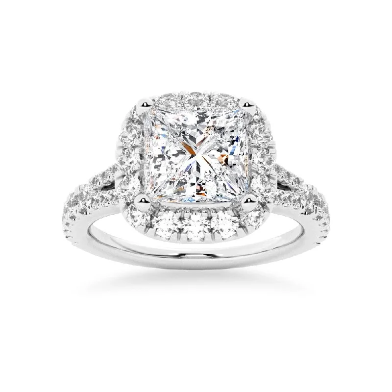 Princess Cut Split-Shank Halo Engagement Ring