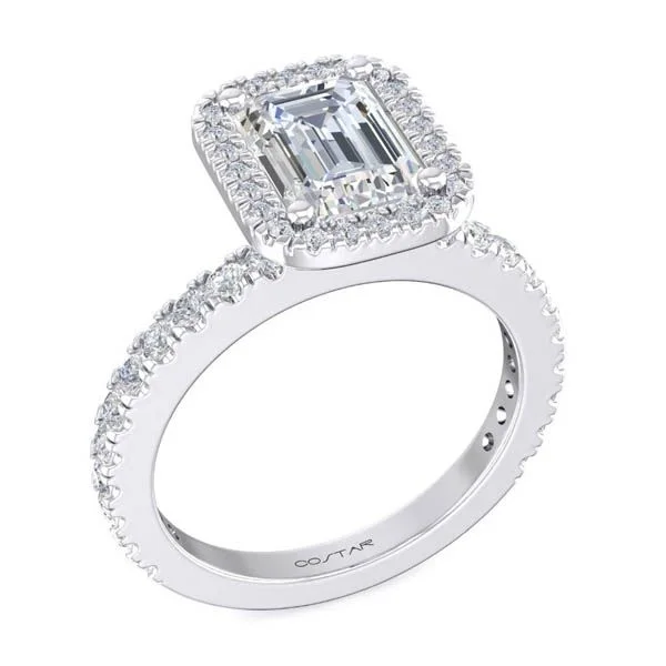 Rectangle Shape Round Diamond Halo Engagement Ring