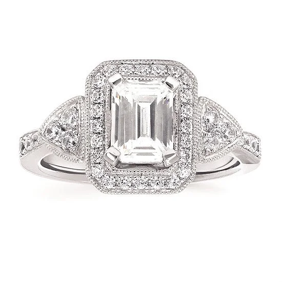 Rectangle Vintage Halo Engagement Ring