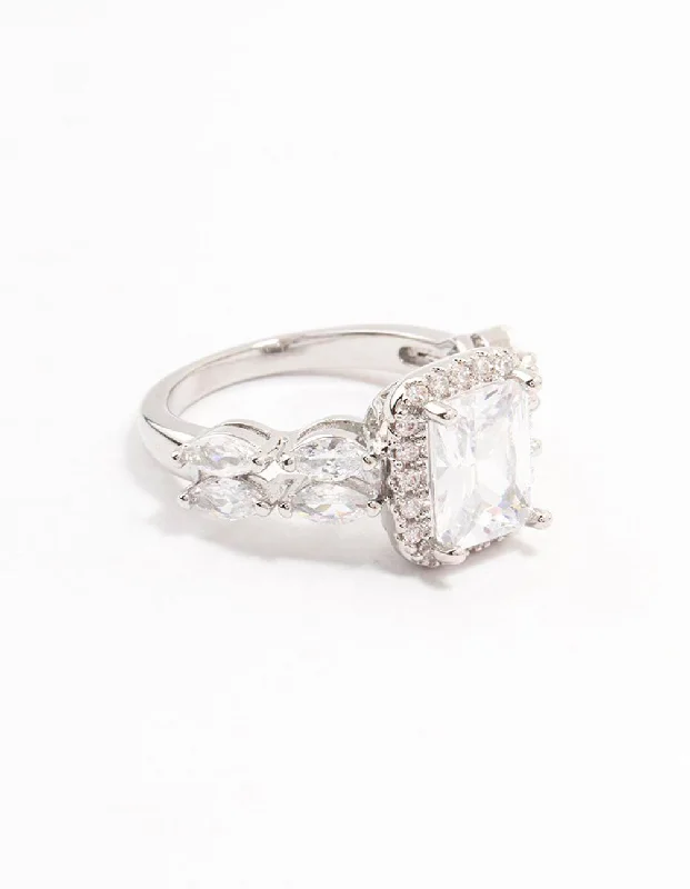 Rhodium Eloquent Cubic Zirconia Rectangular Ring