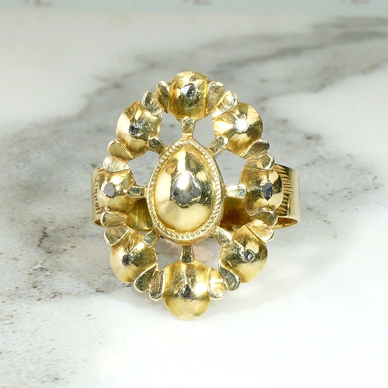 Antique Rose Cut Diamond & 18k Portuguese Ring