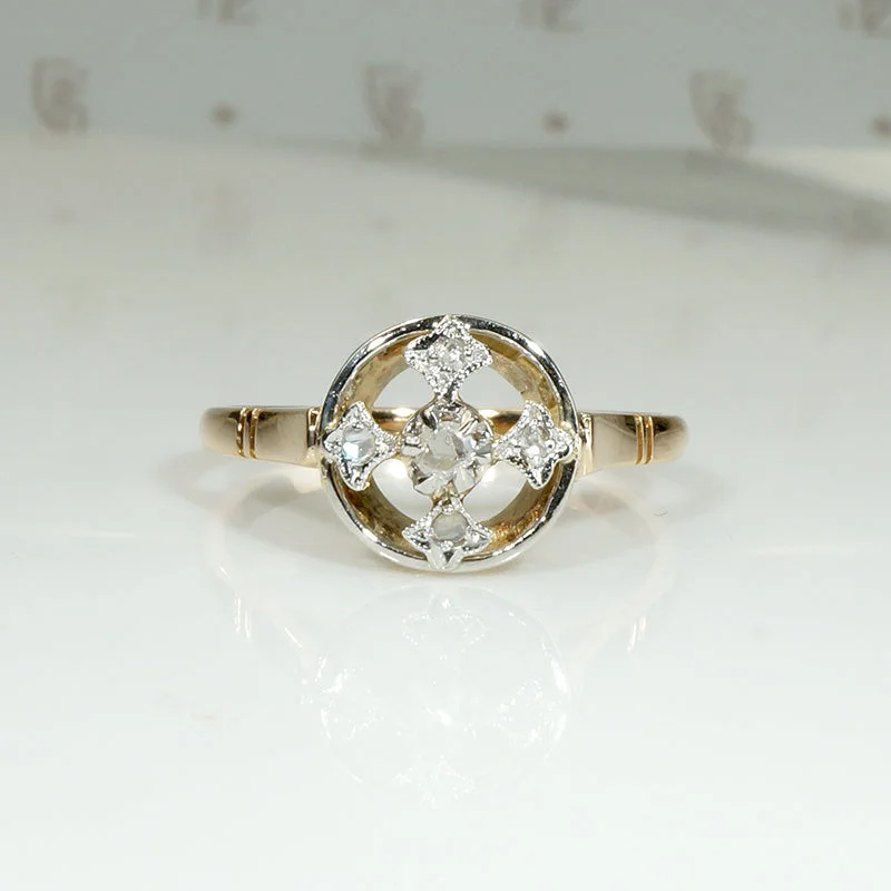 Rose Cut Diamond Set Quincunx Ring in Platinum & 18k