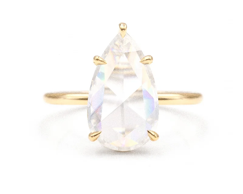 Rose Cut Pear Moissanite Solitaire Ring