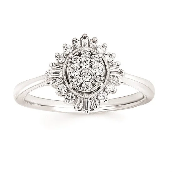 Round & Baguette Diamond Cluster Engagement Ring