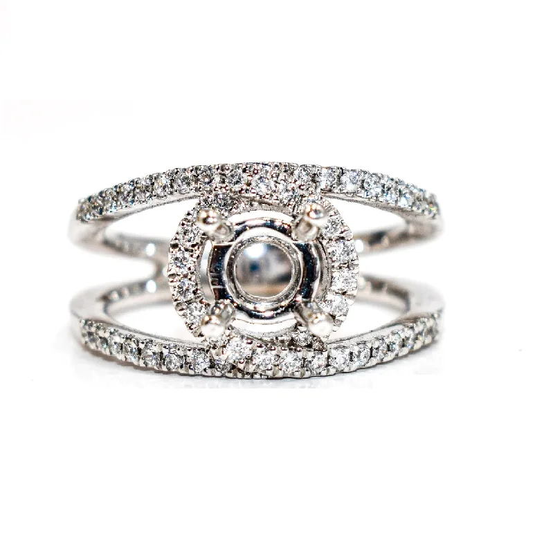 Round Diamond Halo Open Bypass Engagement Ring