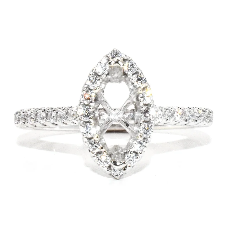 Round Diamond Marquise Halo Engagement Ring