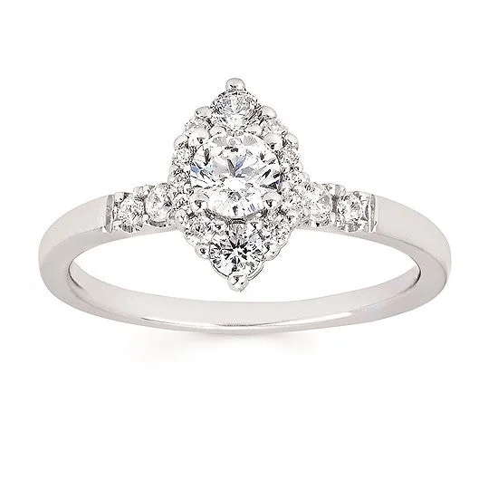 Round Diamond Marquise Halo Engagement Rings