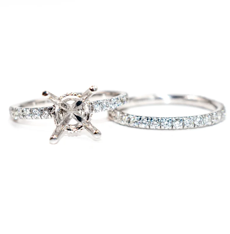 Round Diamond Martini Style Hidden Halo Wedding Set